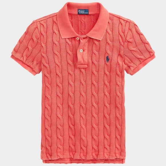 168$ Polo Ralph Lauren Cable Knitted Polo Shirt Short Sleeves Women's Size M Red - Picture 1 of 1